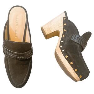 Veronica Beard Black Mules with Gold Accents